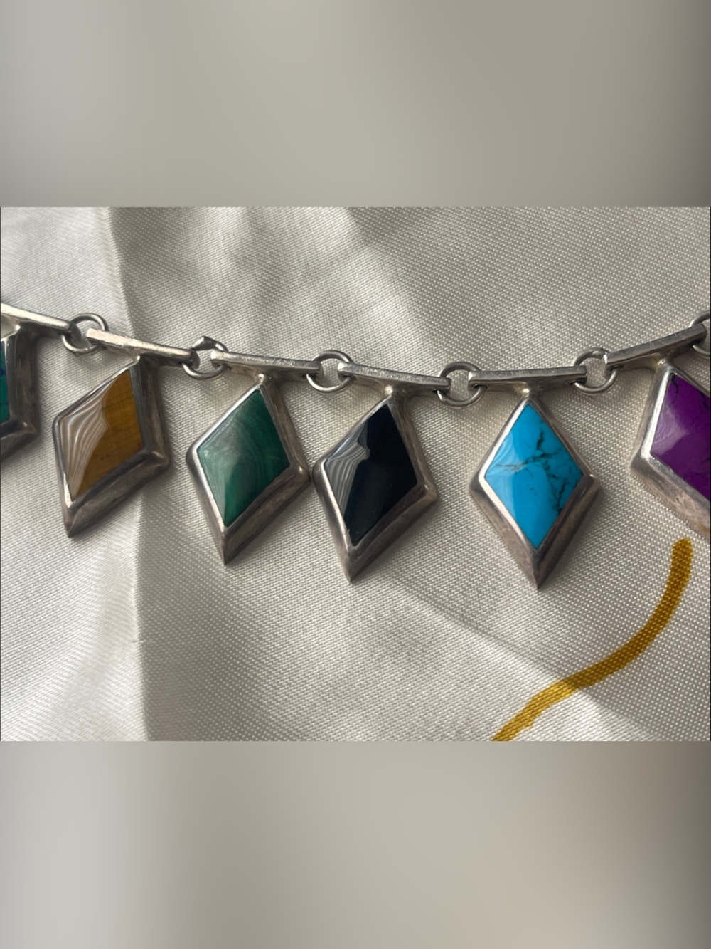 Taxco Mexico 950 Silver Inlaid Necklace Lapis, Malachite, turquoise ++++ - Picture 3 of 7